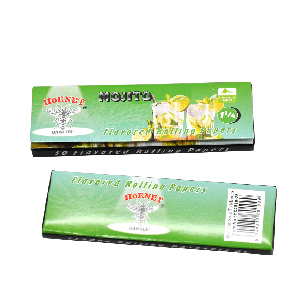 HORNET 1 1/4 Mojito Flavors Rolling Papers, Slow Burning Rolling Paper, Natural Rolling Paper, 50 Piece / Pack 50 Pack / Box