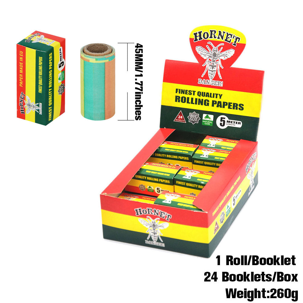 HORNET Rasta Style Rolling Paper Rolls, 5 m Free Rolling Papers, Organic Rolling Paper Rolls, 24 PCS / Box