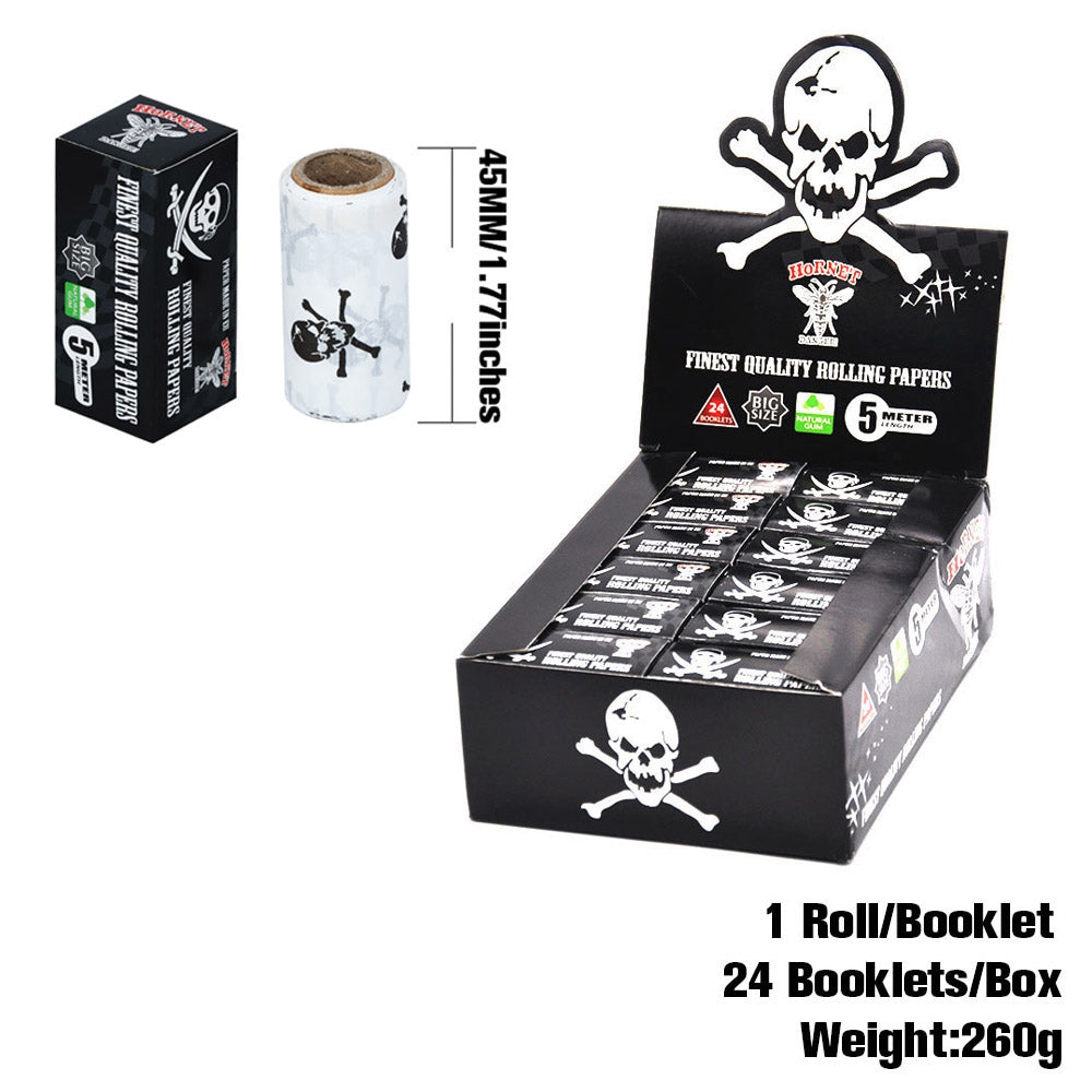HORNET Skull Style Rolling Paper Rolls, 5 m Free Rolling Papers, Organic Rolling Paper Rolls, 24 PCS / Box