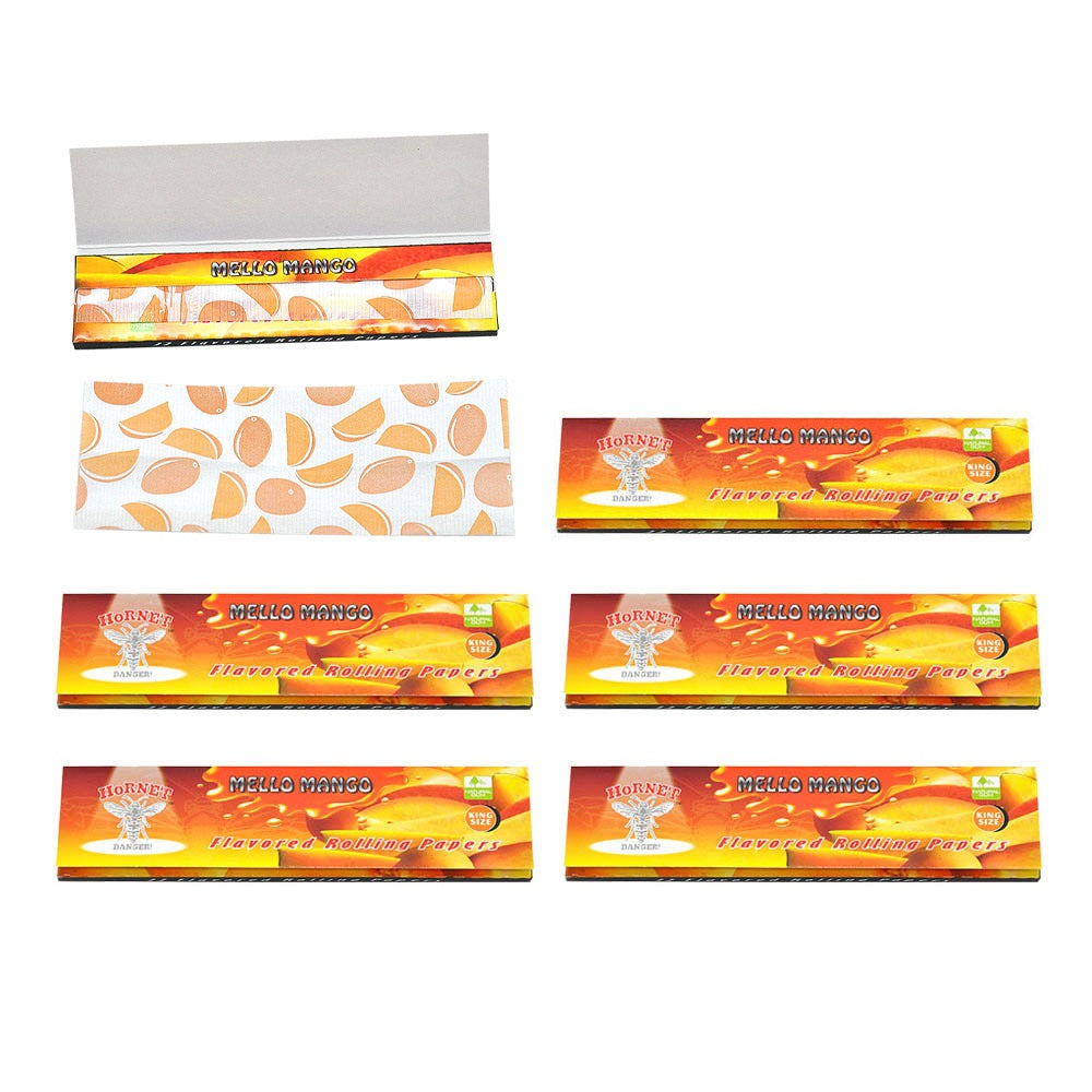 Hornet King Size Mango Flavors Rolling Papers, Slim Natural Organic Rolling Paper, 32 Pieces / Pack 25 Packs / Box