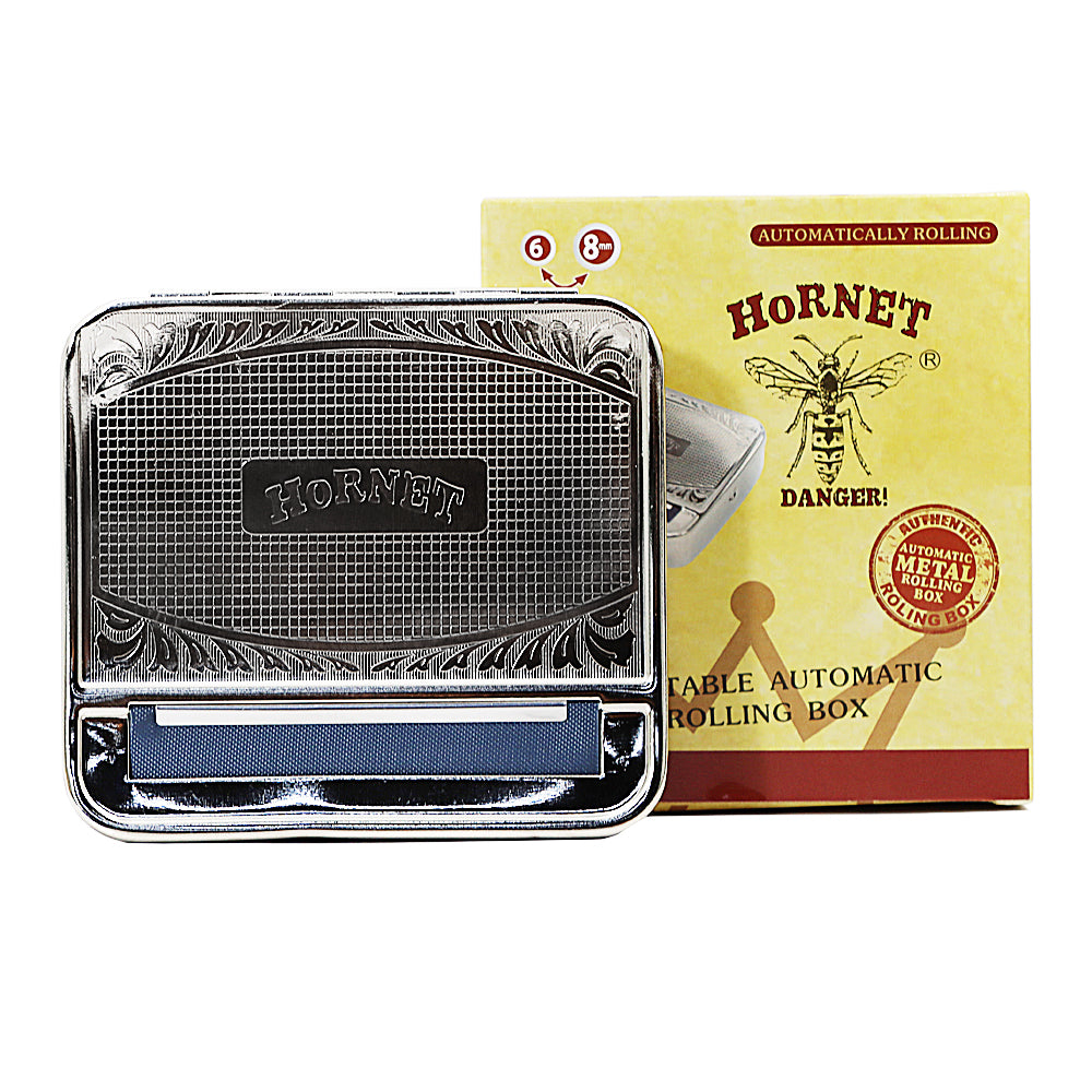 HORNET 79 mm Size Tinplate Rolling Machine Case, Silver Cigarette Rolling Machine Box with Large Stash Case, 6PCS / Box