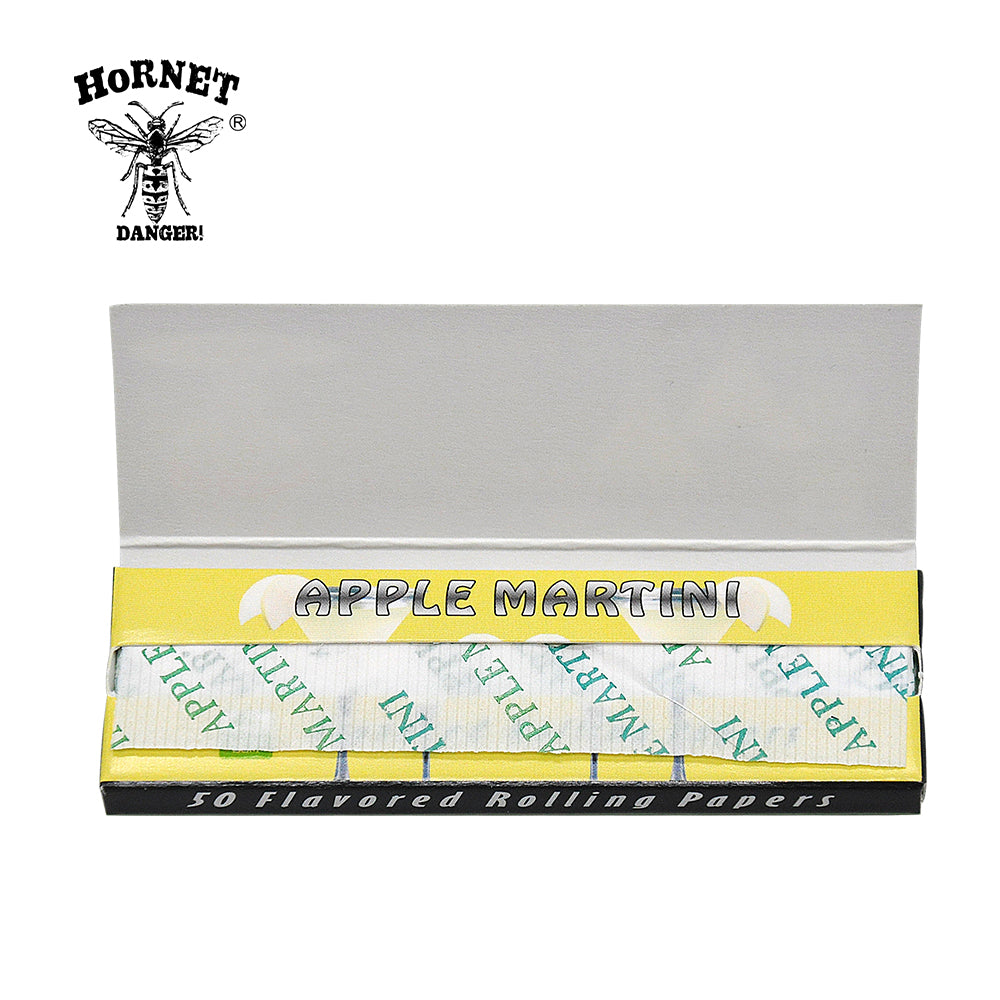 HORNET 1 1/4 Size Apple Martini Flavors Rolling Papers, Slow Burning Rolling Paper, Natural Rolling Paper, 50 Piece / Pack 50 Pack / Box