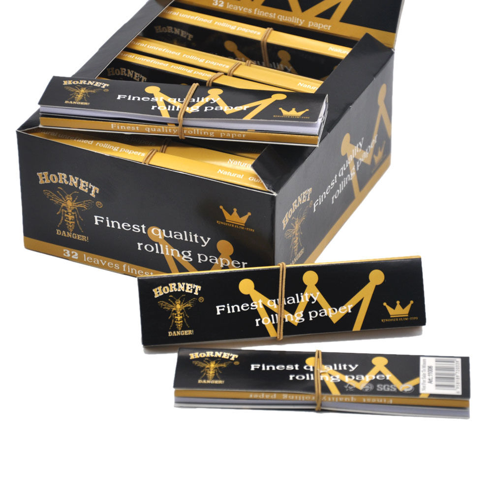 HORNET King Size Rolling Papers With Rolling Tips, Slim White Rolling Paper, 32 PCS / Pack 24 Pack / Box