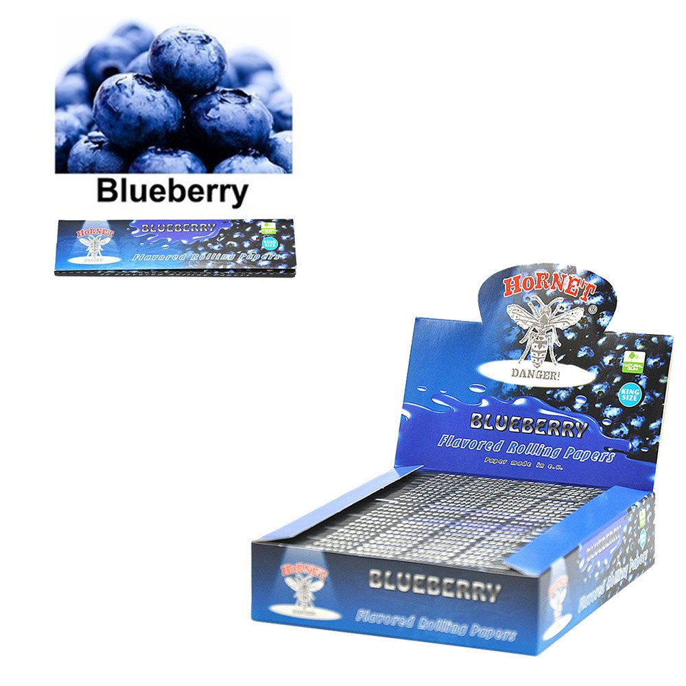 HORNET King Size Blueberry Flavors Rolling Papers, Slim Natural Organic Rolling Paper, 32 Pieces / Pack 25 Packs / Box