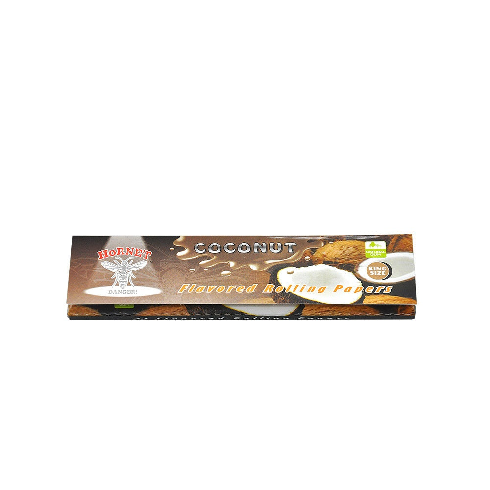 HORNET King Size COCONUT Flavors Rolling Papers, Slim Natural Organic Rolling Paper, 32 Pieces / Pack 25 Packs / Box