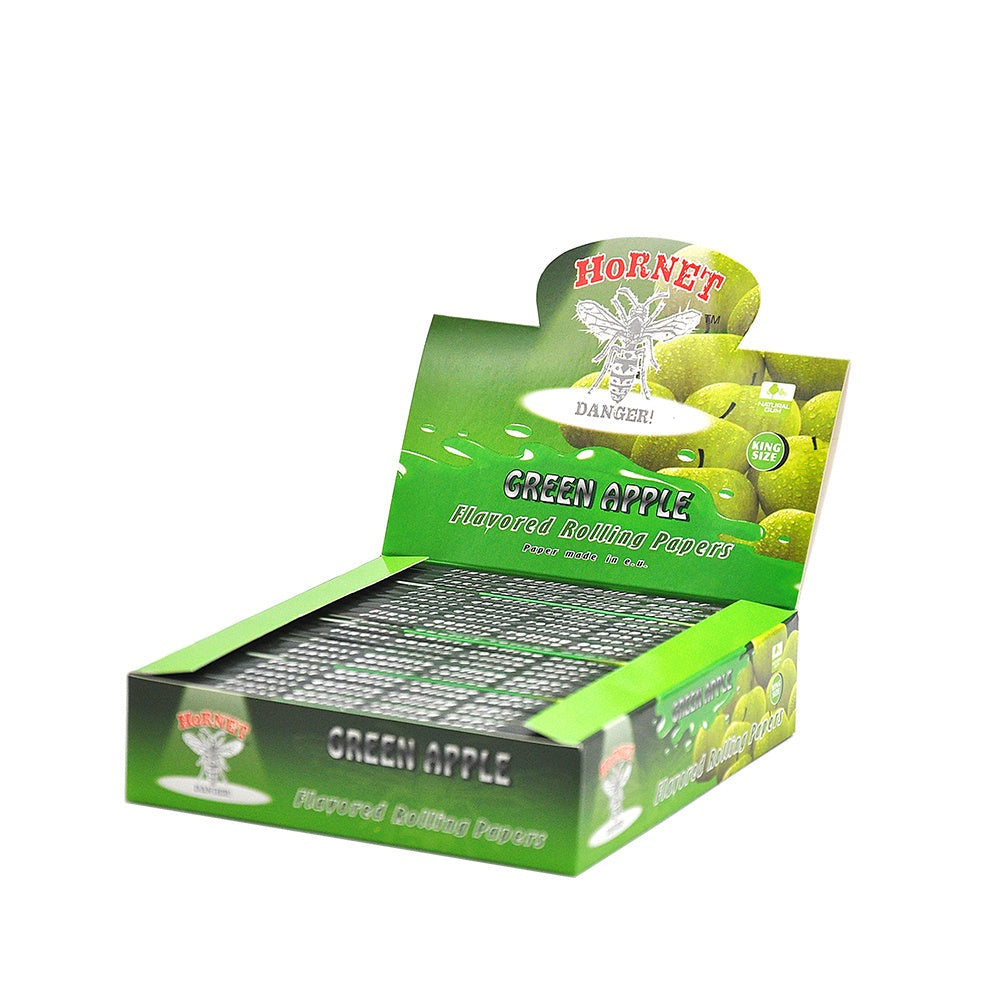 HORNET King Size Green Apple Flavors Rolling Papers, Slim Natural Organic Rolling Paper, 32 Pieces / Pack 25 Packs / Box