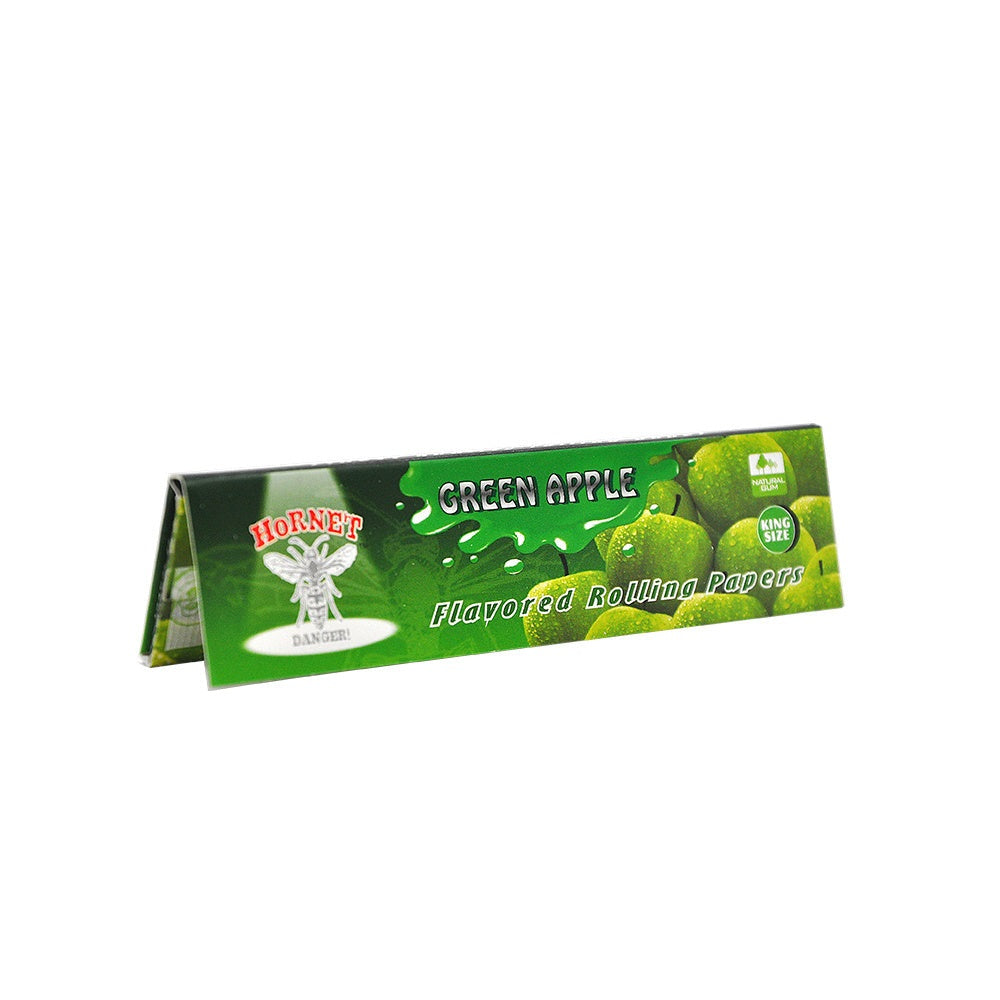HORNET King Size Green Apple Flavors Rolling Papers, Slim Natural Organic Rolling Paper, 32 Pieces / Pack 25 Packs / Box