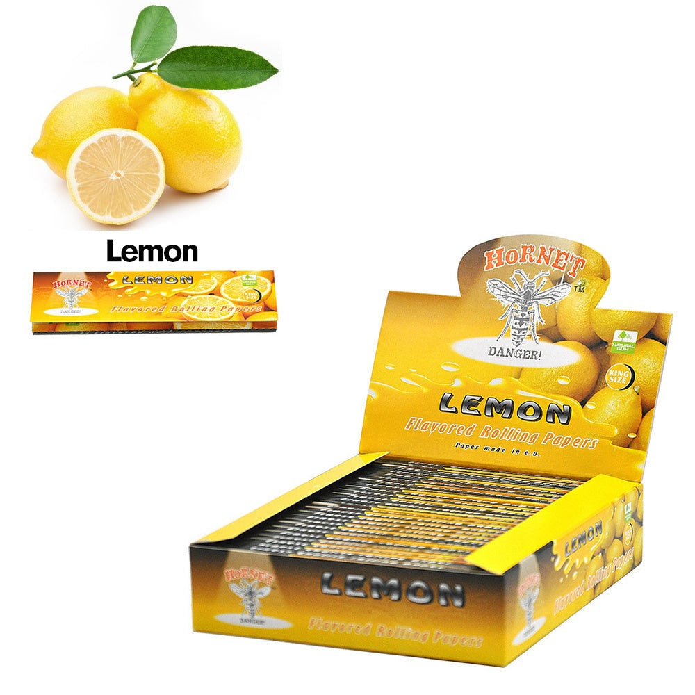 HORNET King Size Lemon Flavors Rolling Papers, Slim Natural Organic Rolling Paper, 32 Pieces / Pack 25 Packs / Box