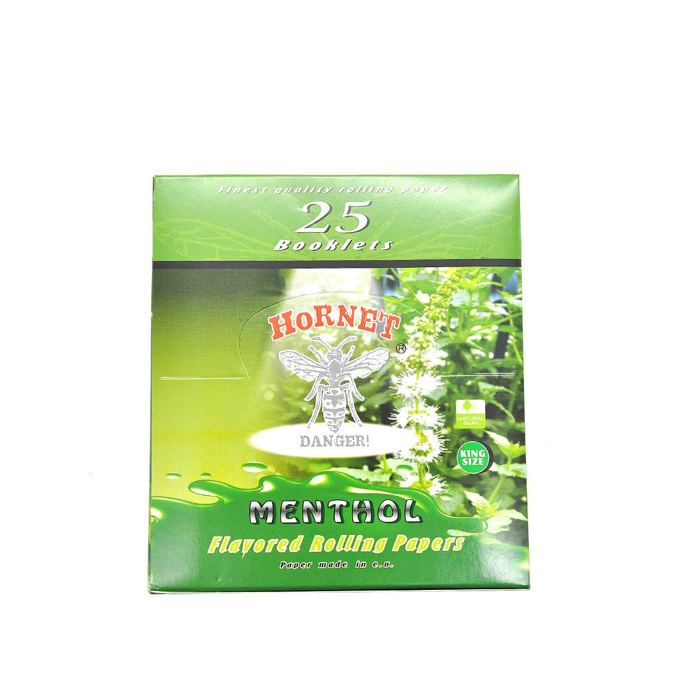 HORNET King Size Menthol Flavors Rolling Papers, Slim Natural Organic Rolling Paper, 32 Pieces / Pack 25 Packs / Box