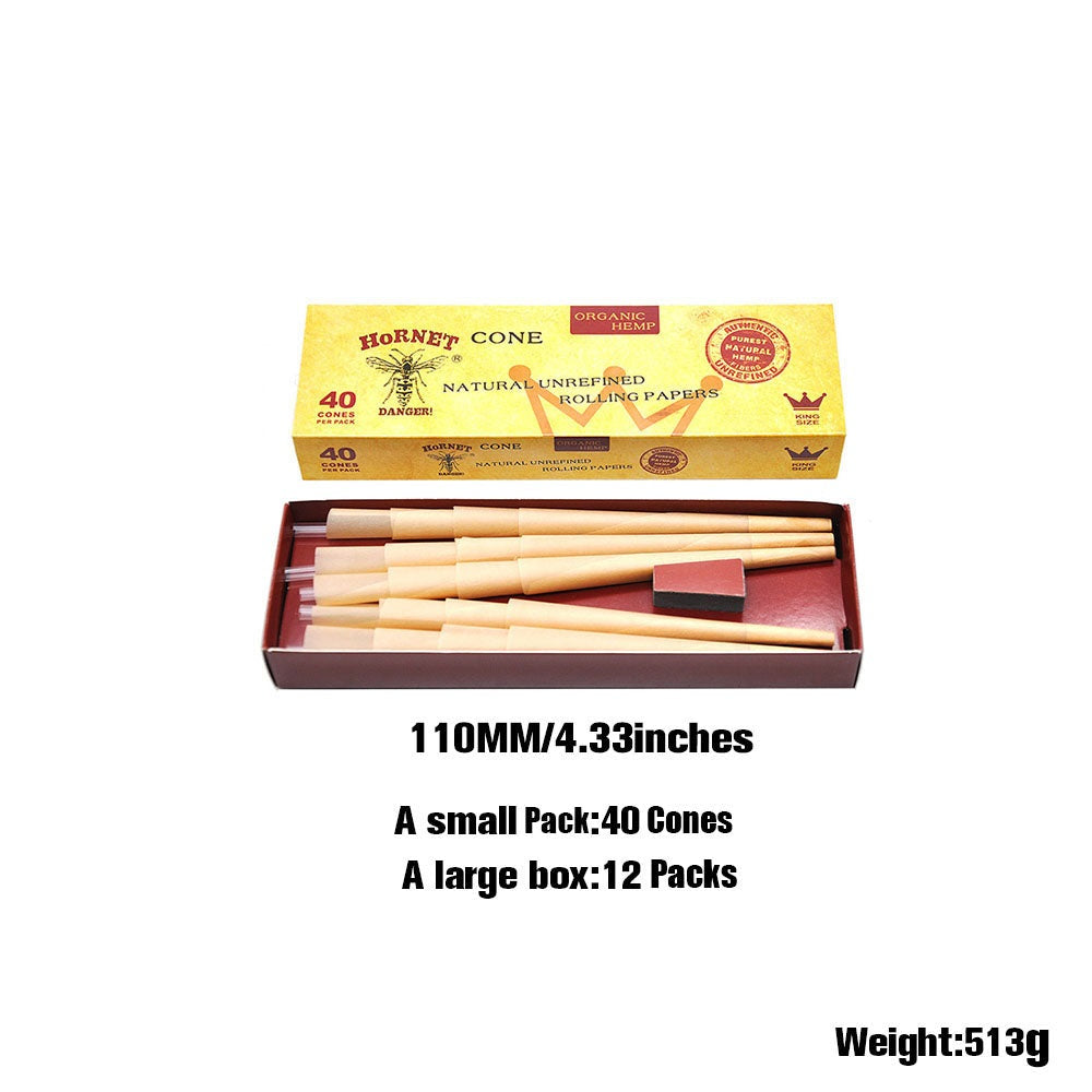 HORNET King Size Brown Pre Rolled Cones, Natural Rolling Cones, Slow Burning Pre Rolled Rolling Paper, 40 PCS / Pack 12 Packs / Box