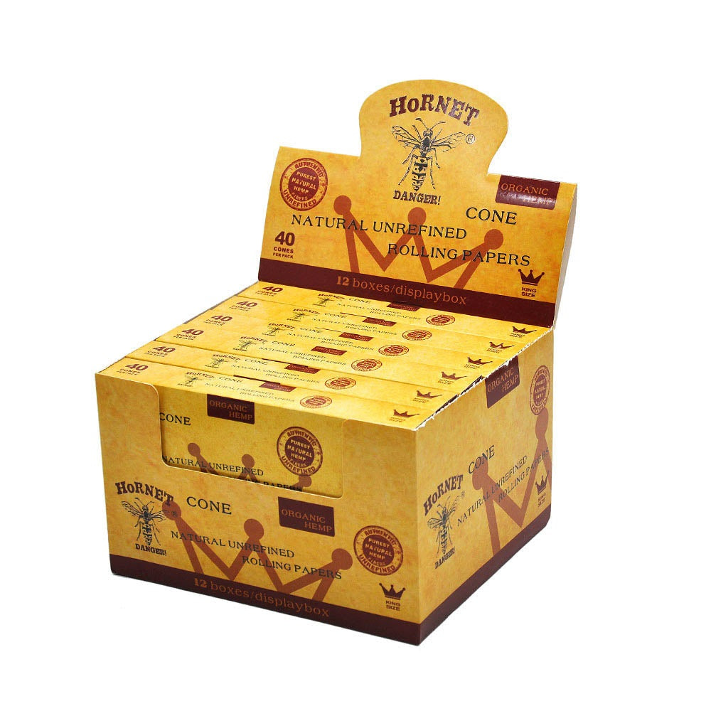 HORNET King Size Brown Pre Rolled Cones, Natural Rolling Cones, Slow Burning Pre Rolled Rolling Paper, 40 PCS / Pack 12 Packs / Box