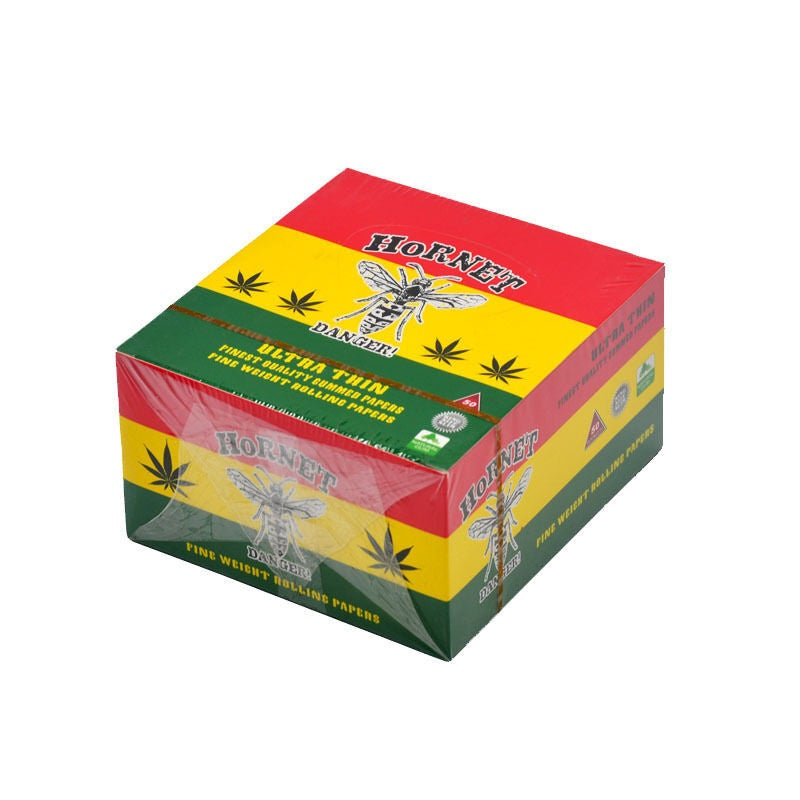 HORNET Rasta Style Rolling Paer, King Size Slim Cigarette Rolling Paper, Slow Buring Rolling Papers, 32 PCS / Pack 50 Packs / Box