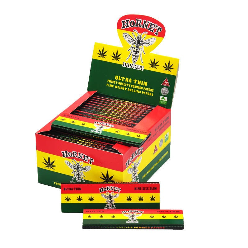 HORNET Rasta Style Rolling Paer, King Size Slim Cigarette Rolling Paper, Slow Buring Rolling Papers, 32 PCS / Pack 50 Packs / Box