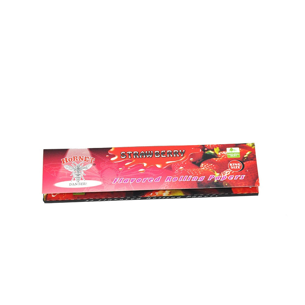 HORNET King Size Strawberry Flavors Rolling Papers, Slim Natural Organic Rolling Paper, 32 Pieces / Pack 25 Packs / Box